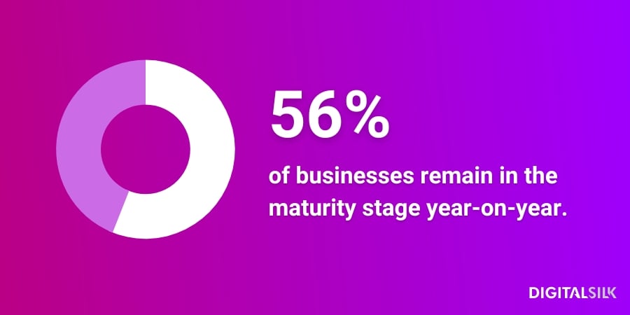 An infographic stating that 56% of businesses remain in the maturity stage year-on-year