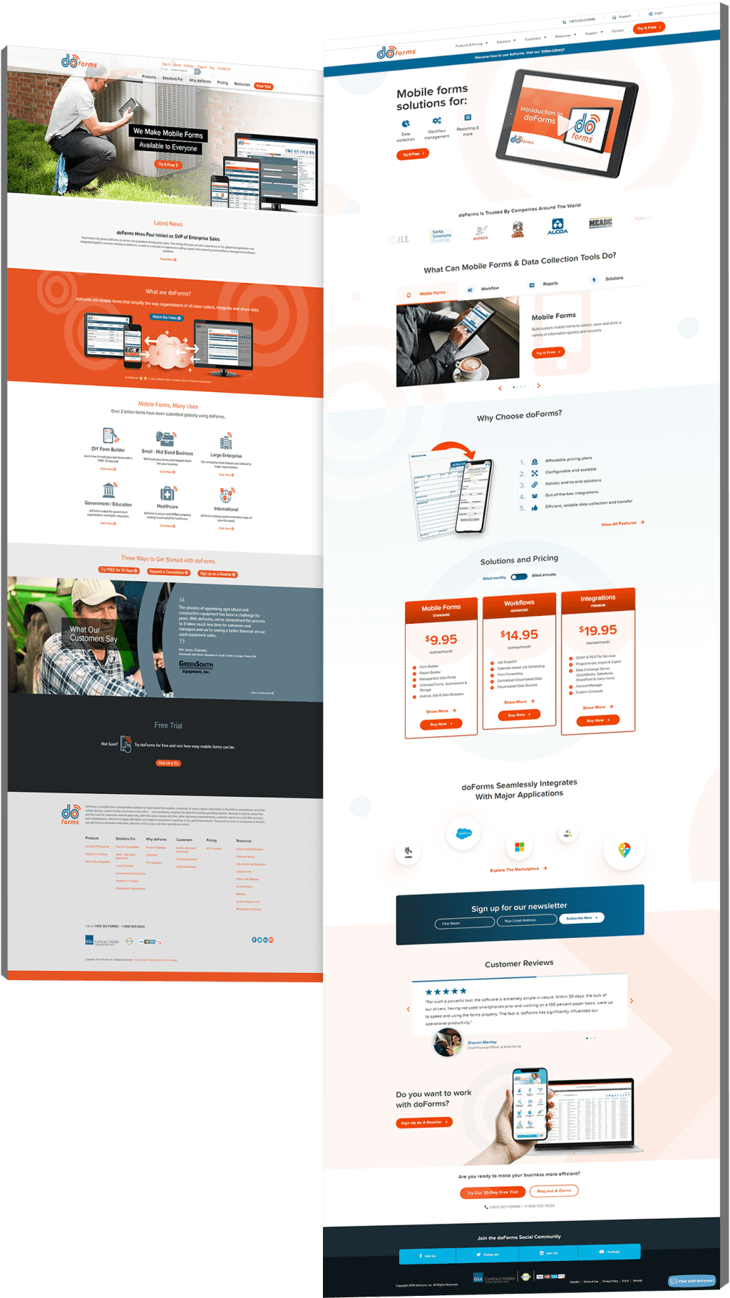 Image showing the before and after website design for DoForms