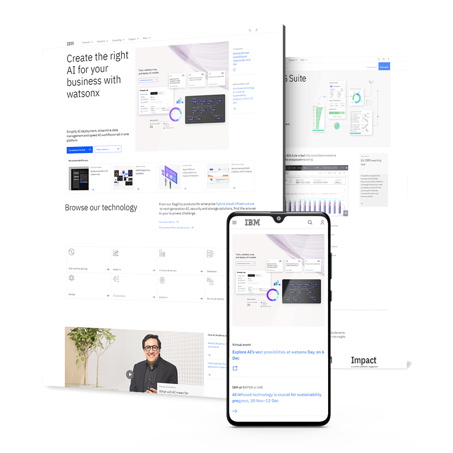 Image showing IBM's website design on desktop and mobile