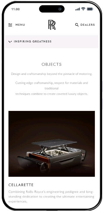An example of the terminology used in Rolls Royce's web copy