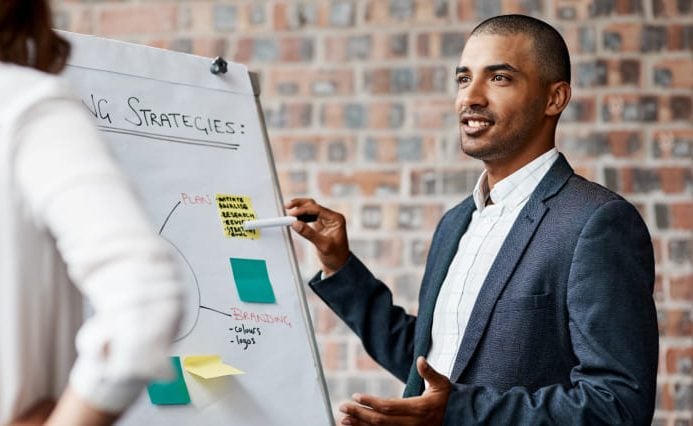 restaurant-branding-agency-capabilities A project lead walking team members through the real estate brand design process