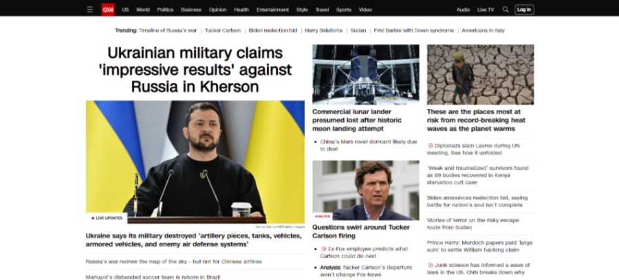 a screenshot of CNN.com's homepage