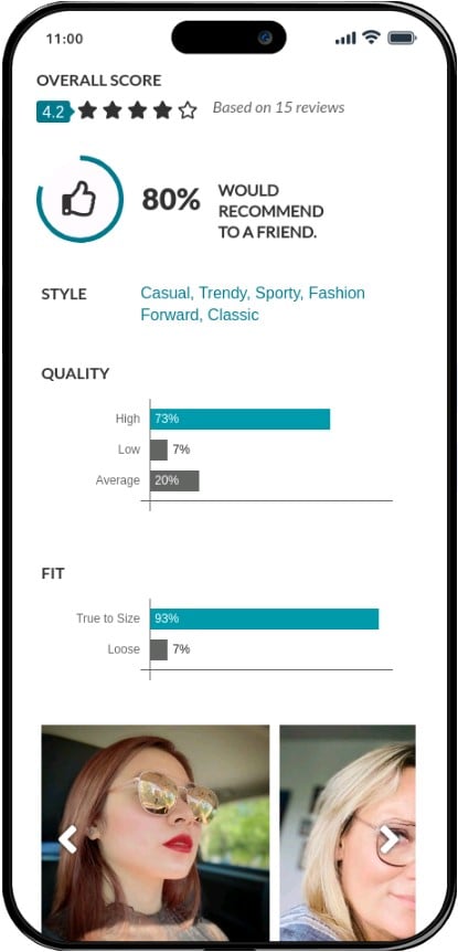 Screenshot of Zenni Optical's product page as a great example of how user-generated content can make a website interactive