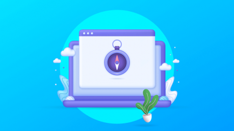 Website navigation hero image featured compass inside the web page.