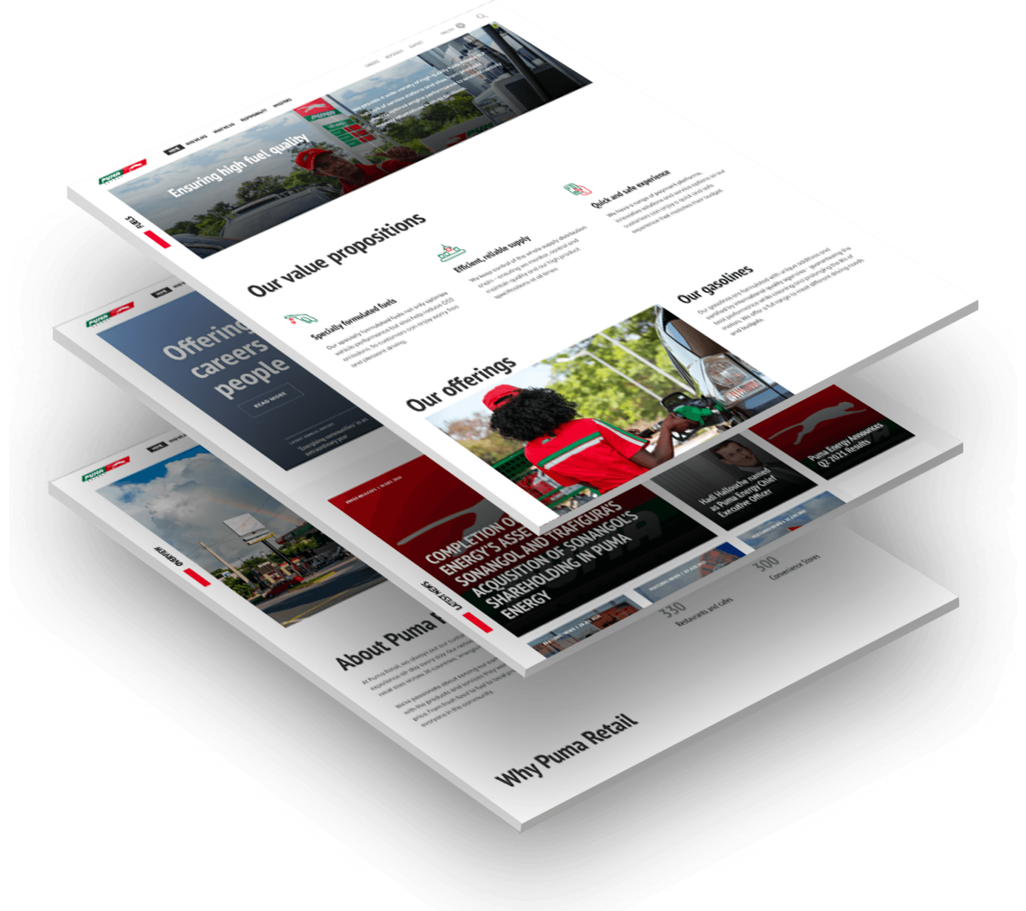 Three stacked images of Puma Energy's website design