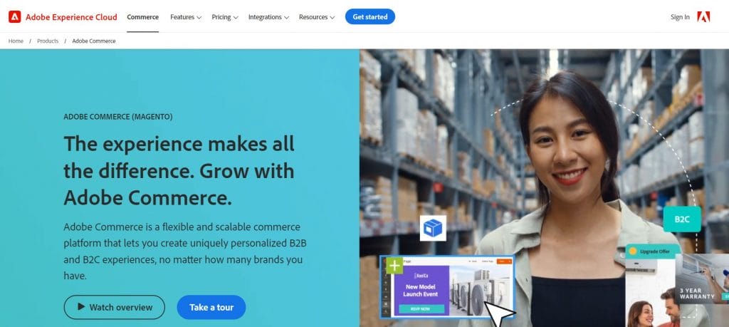 Adobe Commerce's website homepage
