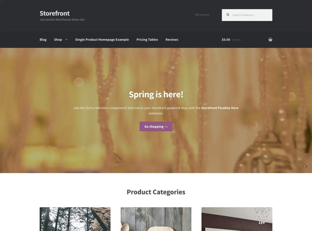 Storefront theme in action