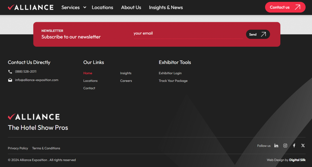 Alliance's website footer design