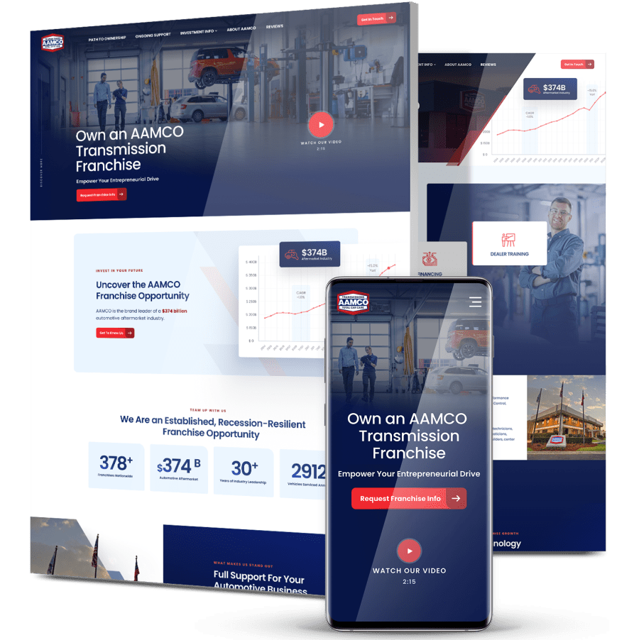 Screenshots of AAMCO Franchise's web design across devices