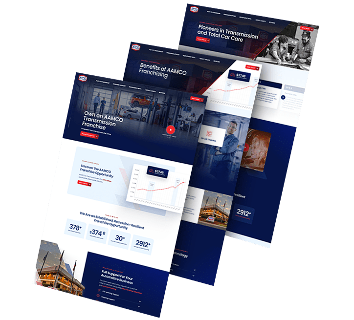 A trio of AAMCO Franchise website screenshots