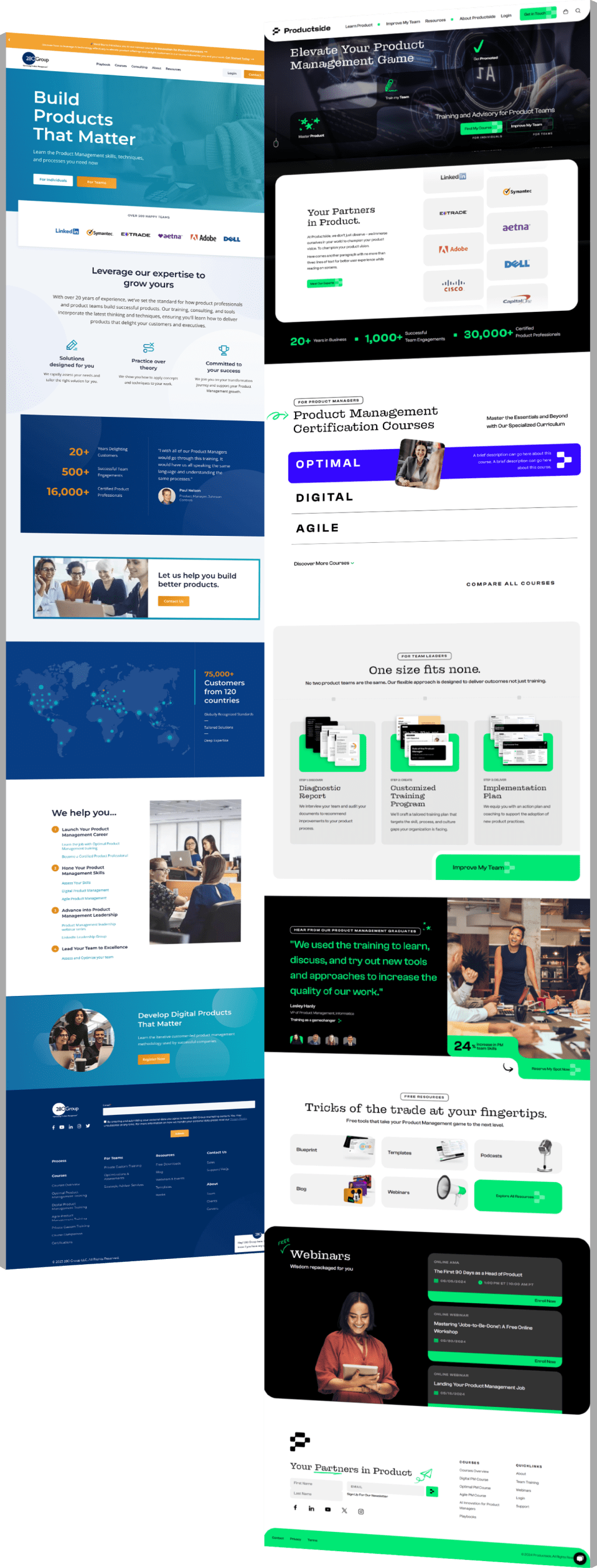 Before and after screenshots of Productside's web design