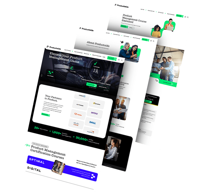 A trio of screenshots from Productside's web design