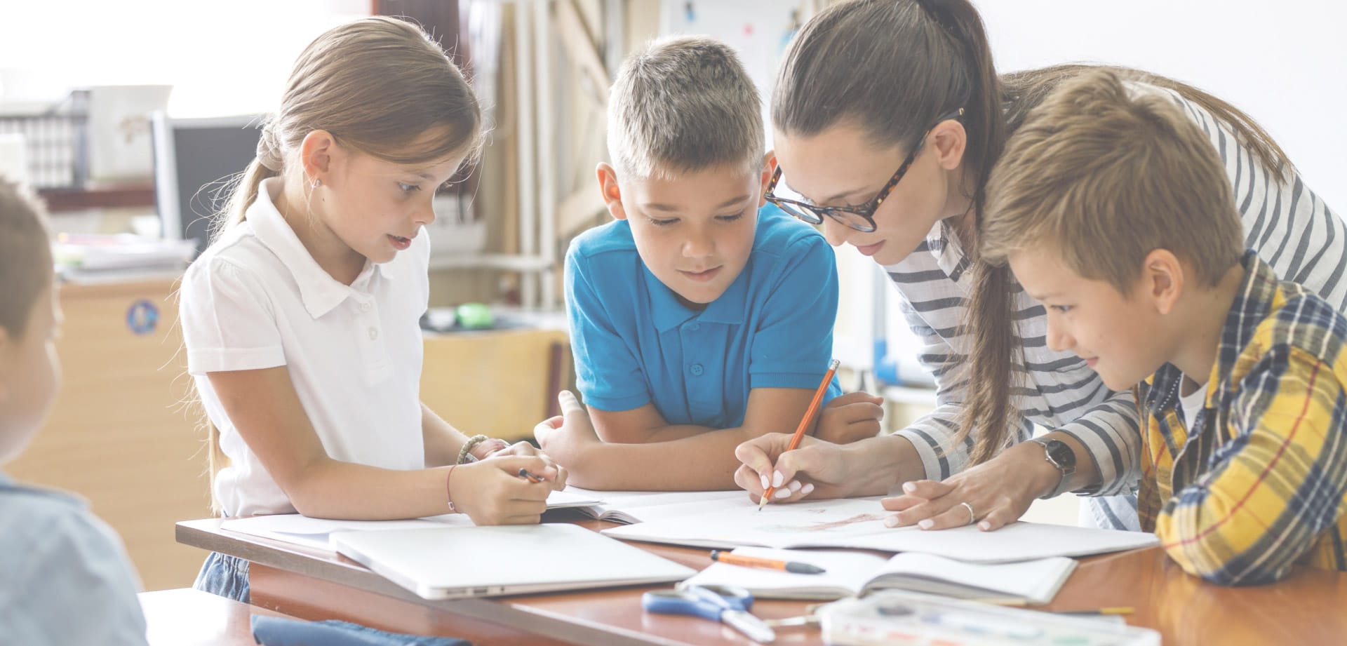 Background image of children learning for Savvas Learning Company
