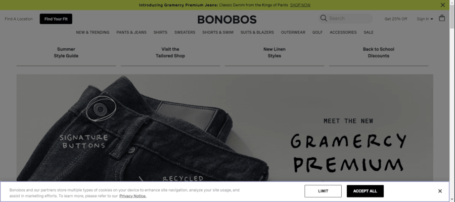 Bonobos website screenshot