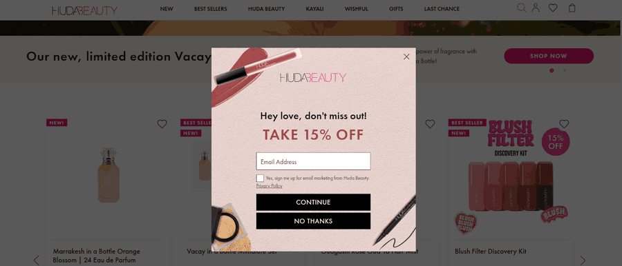 Huda Beauty website screenshot