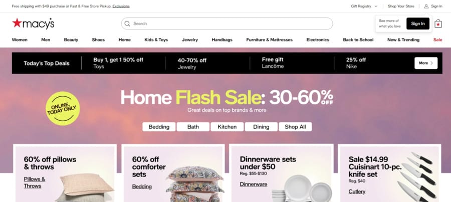 Macy's website screenshot