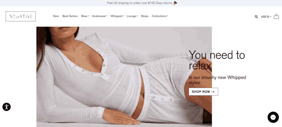 Negative Underwear website screenshot