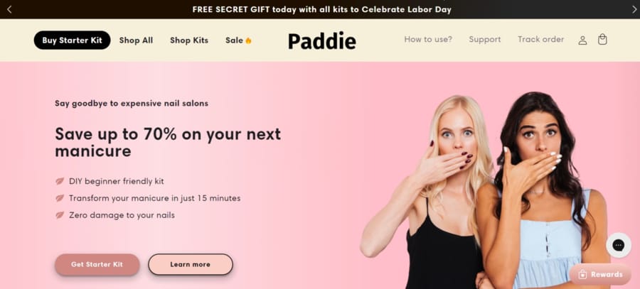 Paddie Nails website screenshot