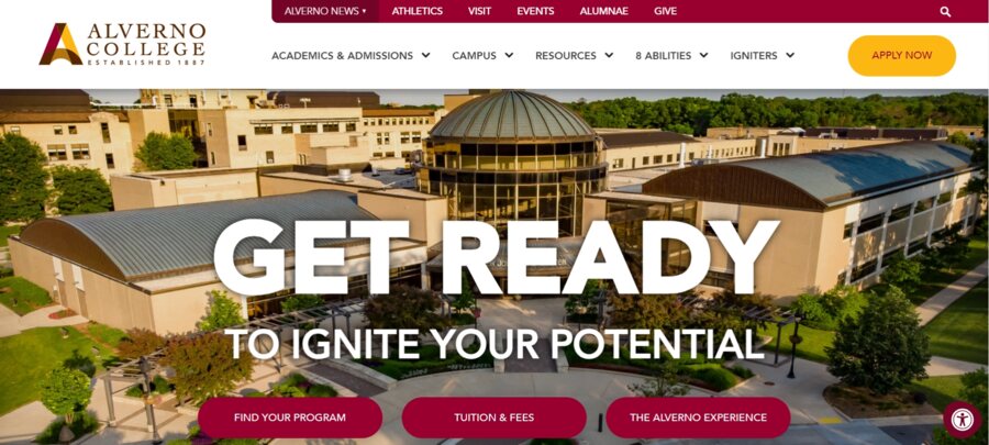 Alverno College website screenshot