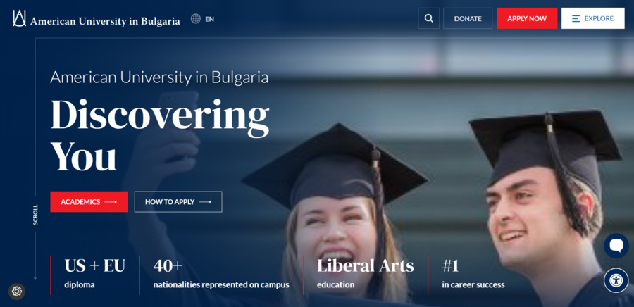 American University in Bulgaria website screenshot