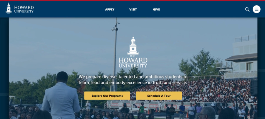 Howard University website screenshot