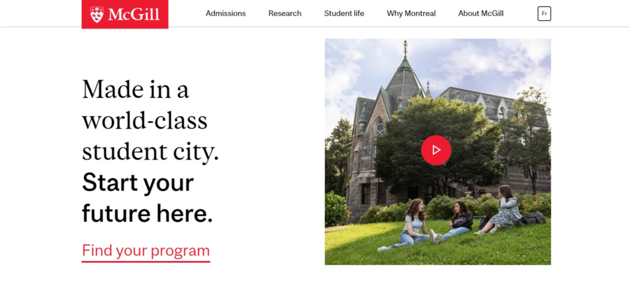 McGill University website screenshot
