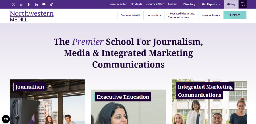 Northwestern University Medill School website screenshot