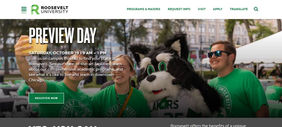 Roosevelt University website screenshot