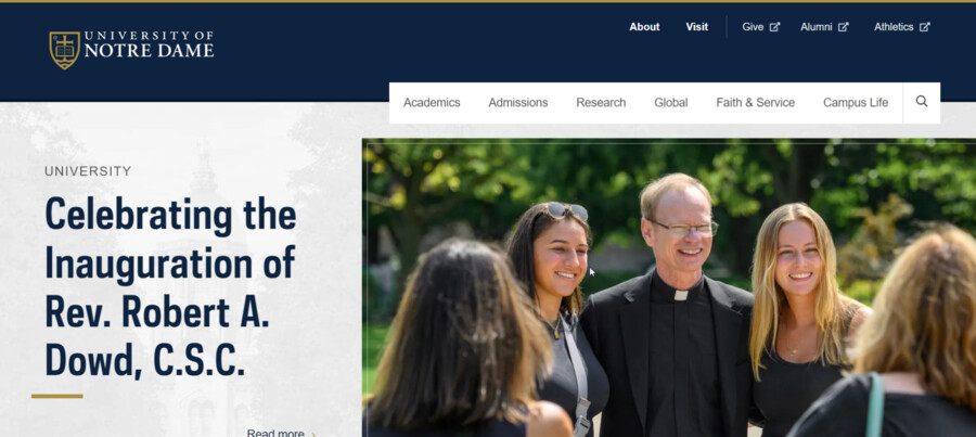 University of Notre Dame website screenshot