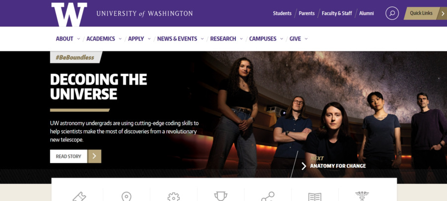 University of Washington website screenshot