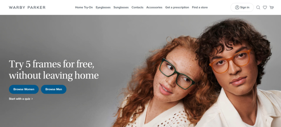 Warby Parker website screenshot