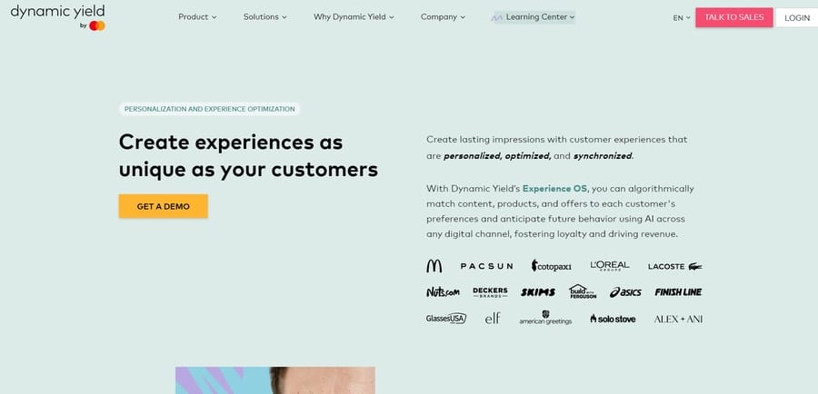 Dynamic Yield website screenshot