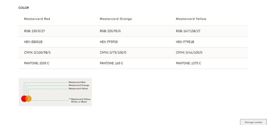 Mastercard website screenshot showing brand colors