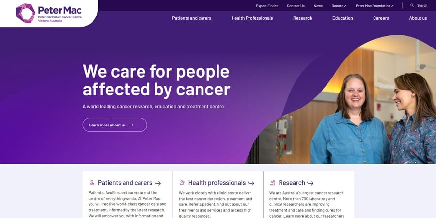 Peter Mac website screenshot