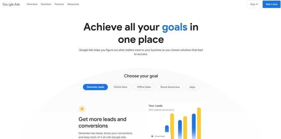 Google Ads homepage screenshot