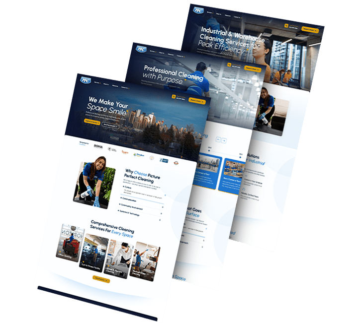 Three images of Picture Perfect Cleaning's website design