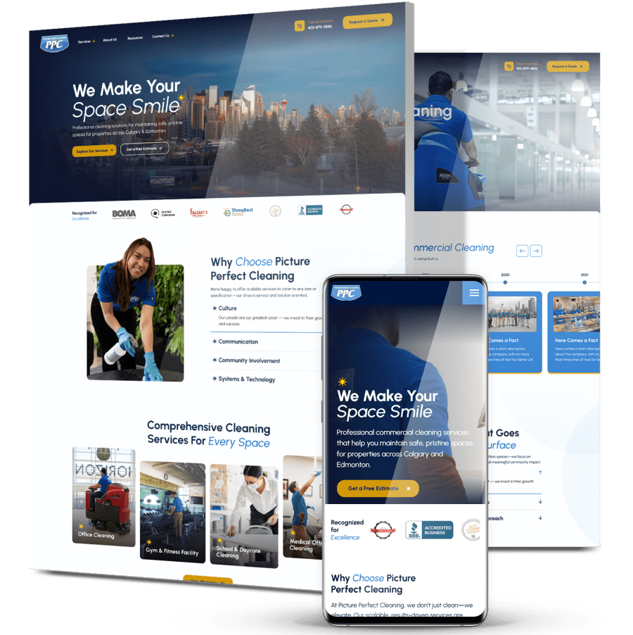 Image showing Picture Perfect Cleaning's website on desktop and mobile