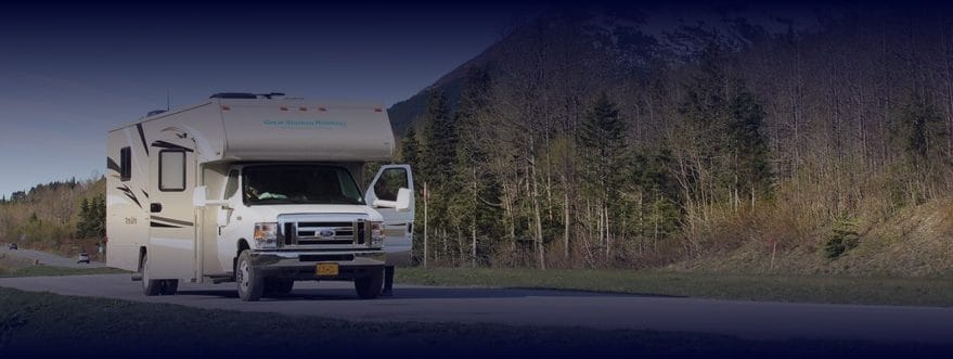 Background image for ShadePro's case study showing an RV on a mountain road
