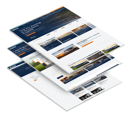 Three stacked images of ShadePro's website design