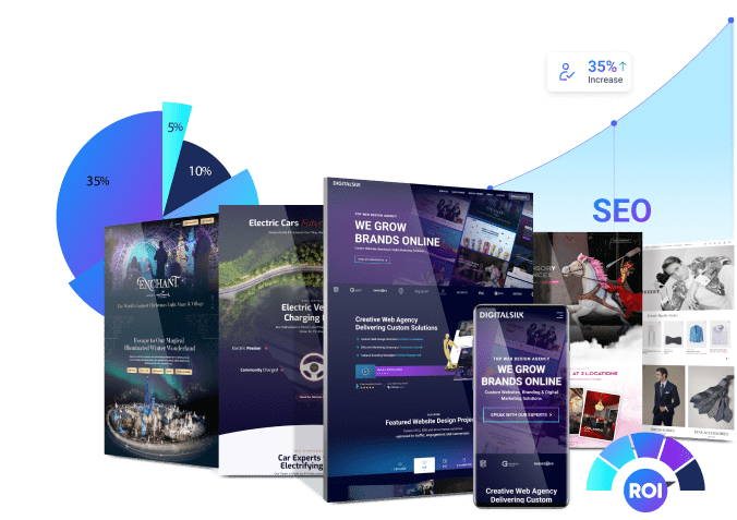 A collage of images featuring various projects by Digital Silk